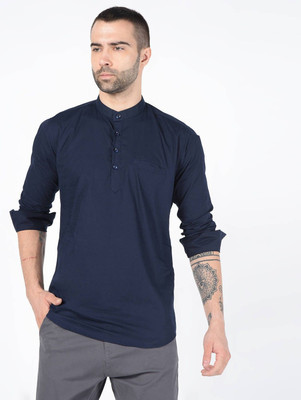 Lee Cross Men Solid Straight Kurta(Dark Blue)