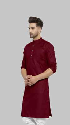 RAYGREN Men Solid A-line Kurta(Maroon)