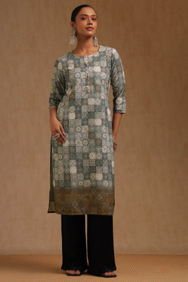 soch Women Printed Straight Kurta(Grey)