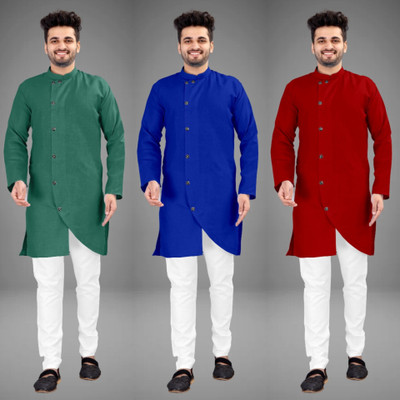 DIAMOND CLUSTER Men Solid Trail Cut Kurta(Multicolor)