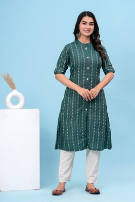 VELVET VIBE Women Woven Design A-line Kurta(Dark Green)