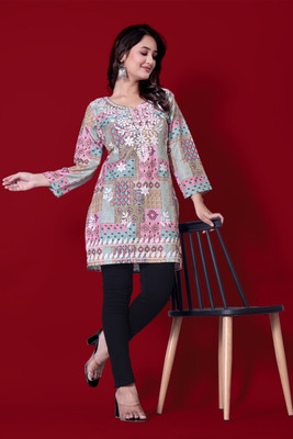 shivshakti faishon Women Chikan Embroidery, Printed A-line Kurta(Multicolor)