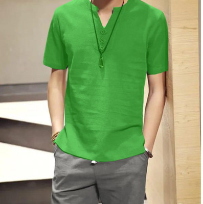 ZAKOD Men Solid High Low Kurta(Green)