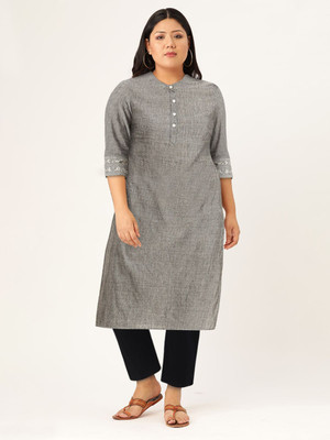 ANOUK Women Solid Straight Kurta(Grey)