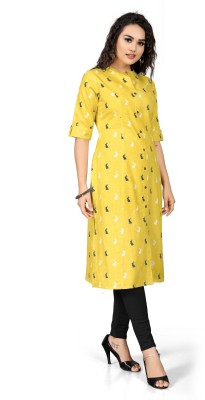 Divastri Women Animal Print A-line Kurta(Yellow, White, Black)