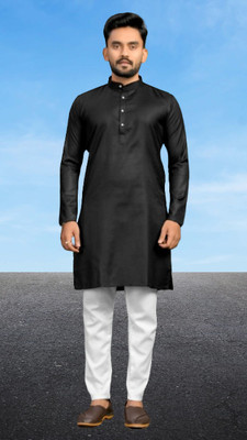 M Biswas Men Solid A-line Kurta(Black)