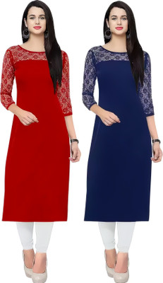 HIALTO Women Solid Straight Kurta(Red, Blue)