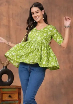Sana Casual Printed Women Green Top