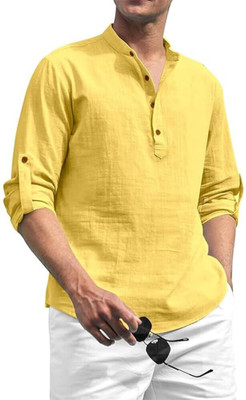 VIMASUTI Men Solid Straight Kurta(Yellow)