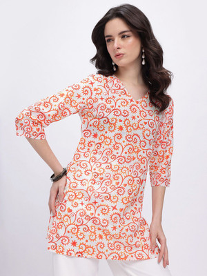 Anouk Rustic Women Printed Straight Kurta(White, Red)