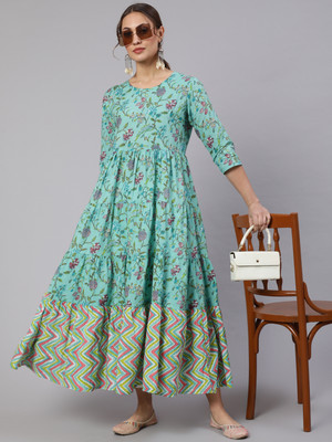 Navkriti Jaipur Women Floral Print Anarkali Kurta(Light Green)