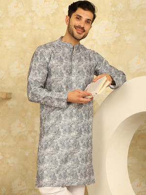 ANOUK Men Printed Straight Kurta(Grey)