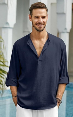 Vimal Star Men Solid Straight Kurta(Dark Blue)