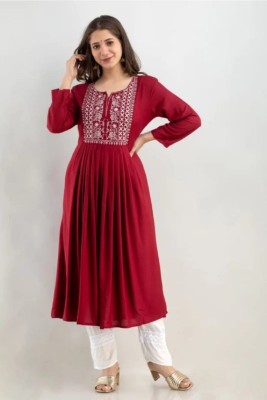 Devi Women Washed Anarkali Kurta(Red)