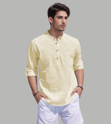 DiAsh Men Solid Straight Kurta(Beige)