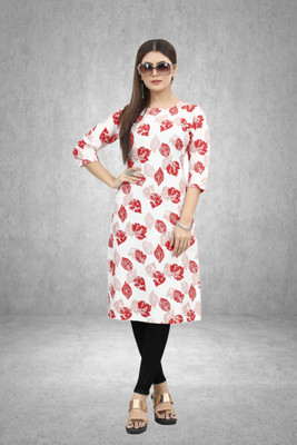 MARIDI FASHION Women Printed Straight Kurta(Pink, White)