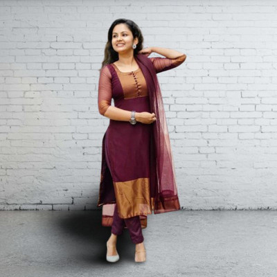 SHREEJI ENTERPRISE21 Women Woven Design A-line Kurta(Maroon)