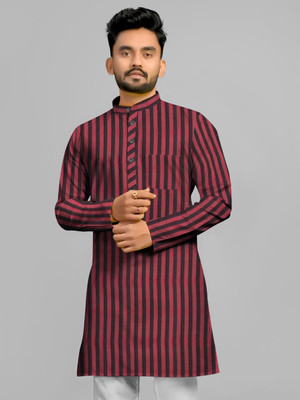 Afifa Collections Men Striped Straight Kurta(Maroon, Black)