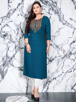 Lamboo Creation Women Embroidered Straight Kurta(Blue)