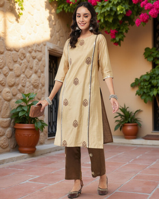 PANNKH Women Embroidered Ethnic Dress Kurta(Brown)