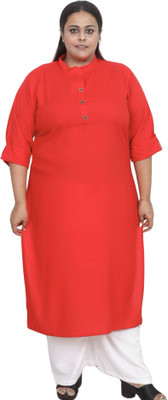 myplusfashion Women Solid Straight Kurta(Red)