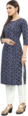 HouseOfCommon Women Self Design Straight Kurta(Dark Blue)