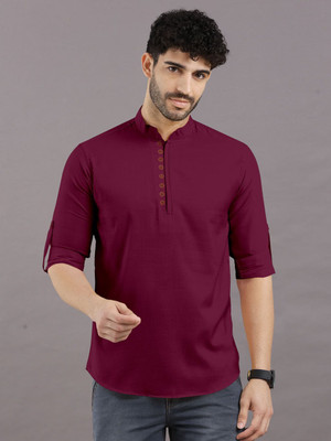 RAFSON Men Solid Straight Kurta(Maroon)