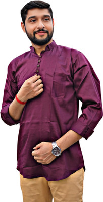 GOURI COLLECTIONS Men Solid Straight Kurta(Purple)