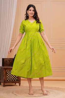 sanjya Women Leheriya Anarkali Kurta(Green)