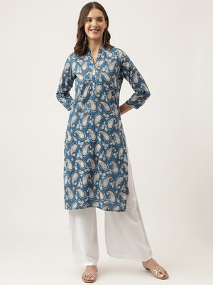 DIVENA Women Paisley Straight Kurta(Blue)