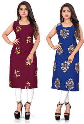 maruti fab Women Floral Print Straight Kurta(Maroon)