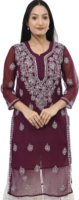 Mrs Right Women Embroidered A-line Kurta(Maroon)