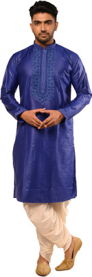 CS Eastern Looms Men Embroidered A-line Kurta(Dark Blue)
