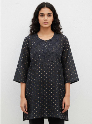 A G STOREE Women Chikan Embroidery, Embroidered, Kalamkari Straight Kurta(Black)