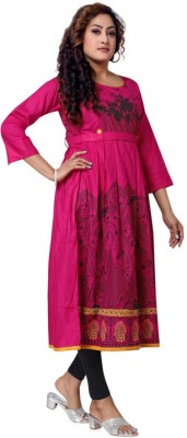 Hur Fashion Zone Women Block Print Anarkali Kurta(Black, Pink)