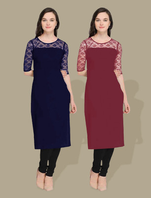Maheshvi Women Embroidered Straight Kurta(Dark Blue)