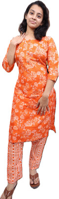 PickCell Women Printed Ethnic Dress Kurta(Orange)