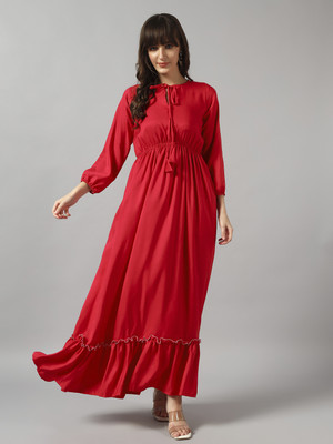 Raiyani Enterprise Women Fit and Flare Pink Midi/Calf Length Dress