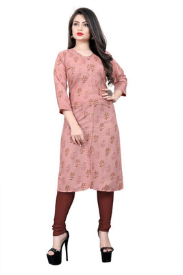 JIGNESH TEXTILES Women Floral Print A-line Kurta(Pink)