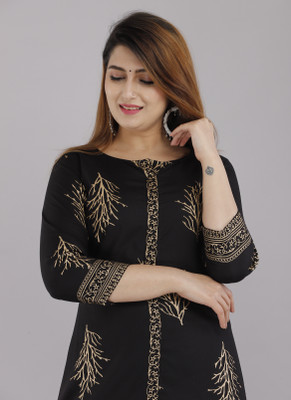RAMBAAN CREATION Women Printed A-line Kurta(Black)