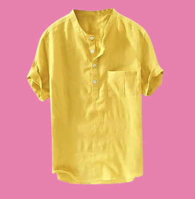 COSLETIC Men Solid Straight Kurta(Yellow)