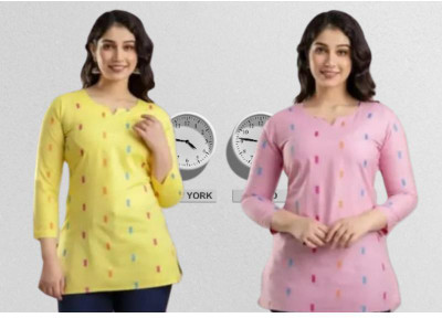 Arfacollection Women Self Design A-line Kurta(Yellow, Pink)