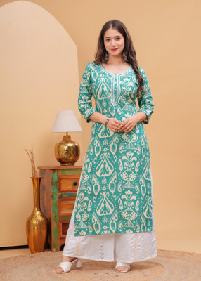 NAHIKO Women Printed Straight Kurta(Light Green)