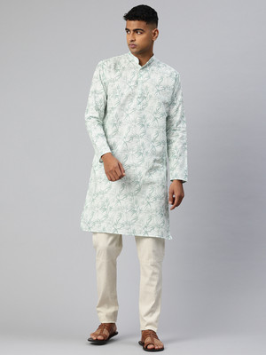 Majestic Man Men Printed A-line Kurta(Light Green)