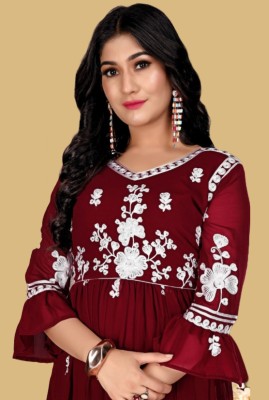 Modnera Women Chikan Embroidery Ethnic Dress Kurta(Maroon)