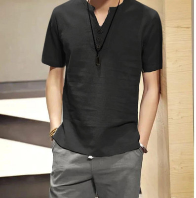 SuperTrend Men Printed Straight Kurta(Black)