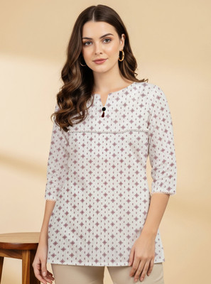 ASCREATION Women Printed Straight Kurta(White)
