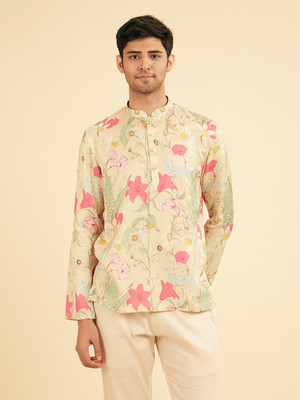 MANYAVAR Men Floral Print Straight Kurta(Multicolor)