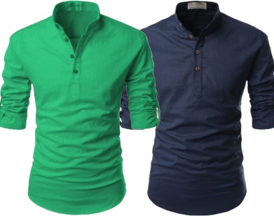 Classycollar Men Solid Casual Light Green, Blue Shirt(Pack of 2)