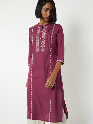 MAX Women Embroidered, Solid Straight Kurta(Purple)